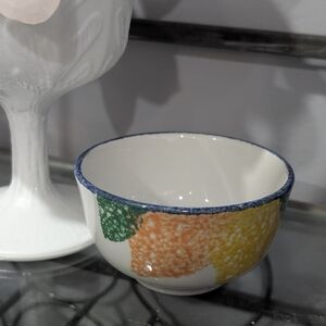 Vibrant Ceramic Bowl with Blue Rim